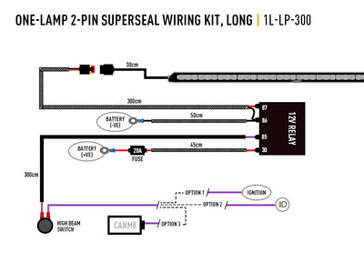 LAZER Single-Lamp Harness Kit - Long (2-Pin, Superseal, 12V)