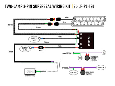 LAZER Two-Lamp Wiring Kit - (3-Pin, Superseal, 12V)