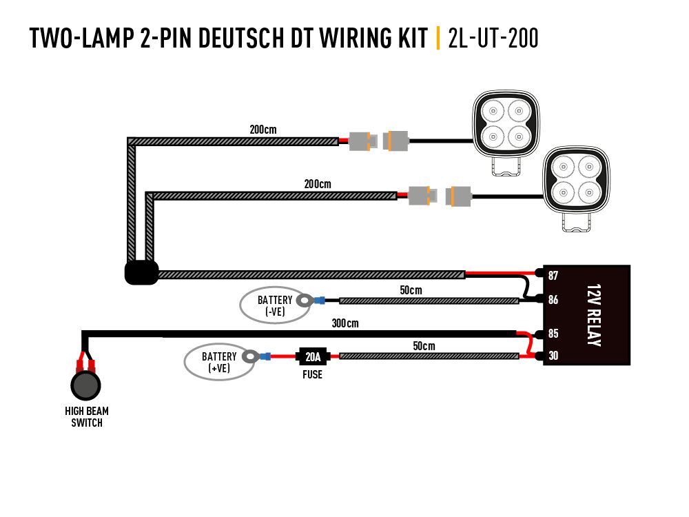 LAZER Two-Lamp Wiring Kit - (2 Pin, Deutsch DT, 12V)